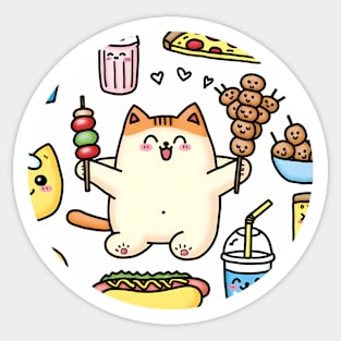 Funny Cat in Love with Fast Food Sticker